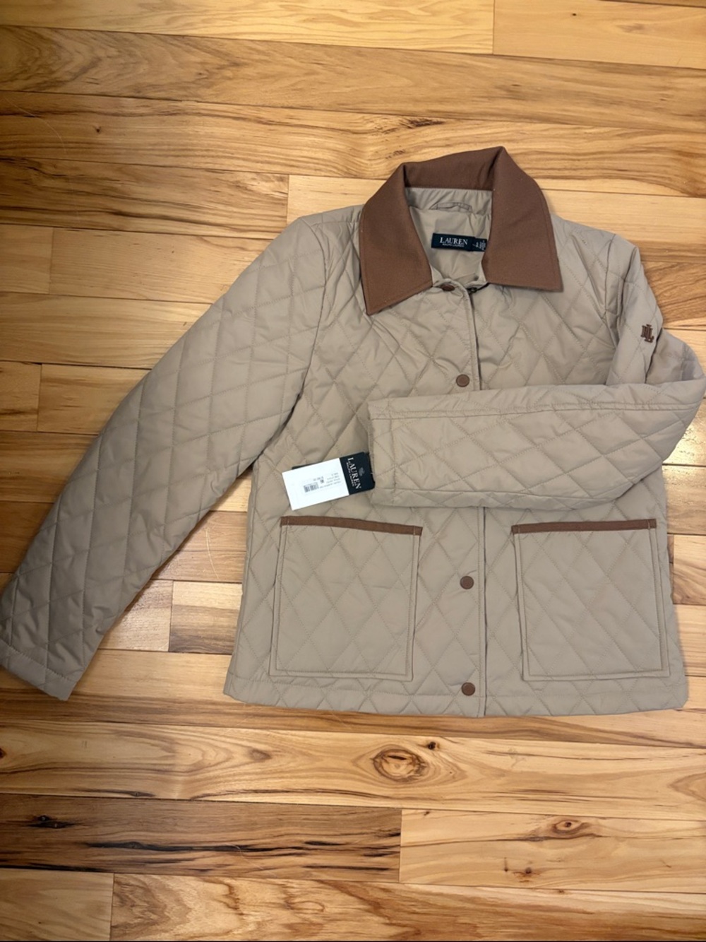 Lauren Ralph Lauren Beige Twill-Trim Diamond-Quilted Barn Jacket (small)